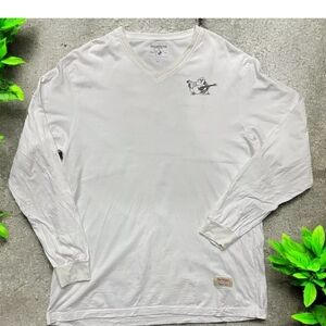 True Religion V-Neck Buddah Logo White Black L/S T-Shirt Men's Big & Tall 4XL